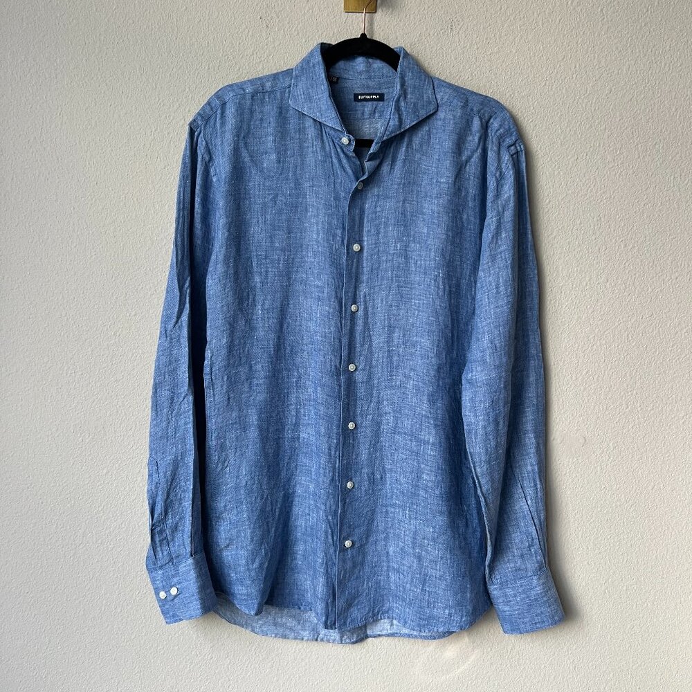 Suit Supply Monaco Pure Linen Chambray Button-Up Shirt Size 42 (16.5)